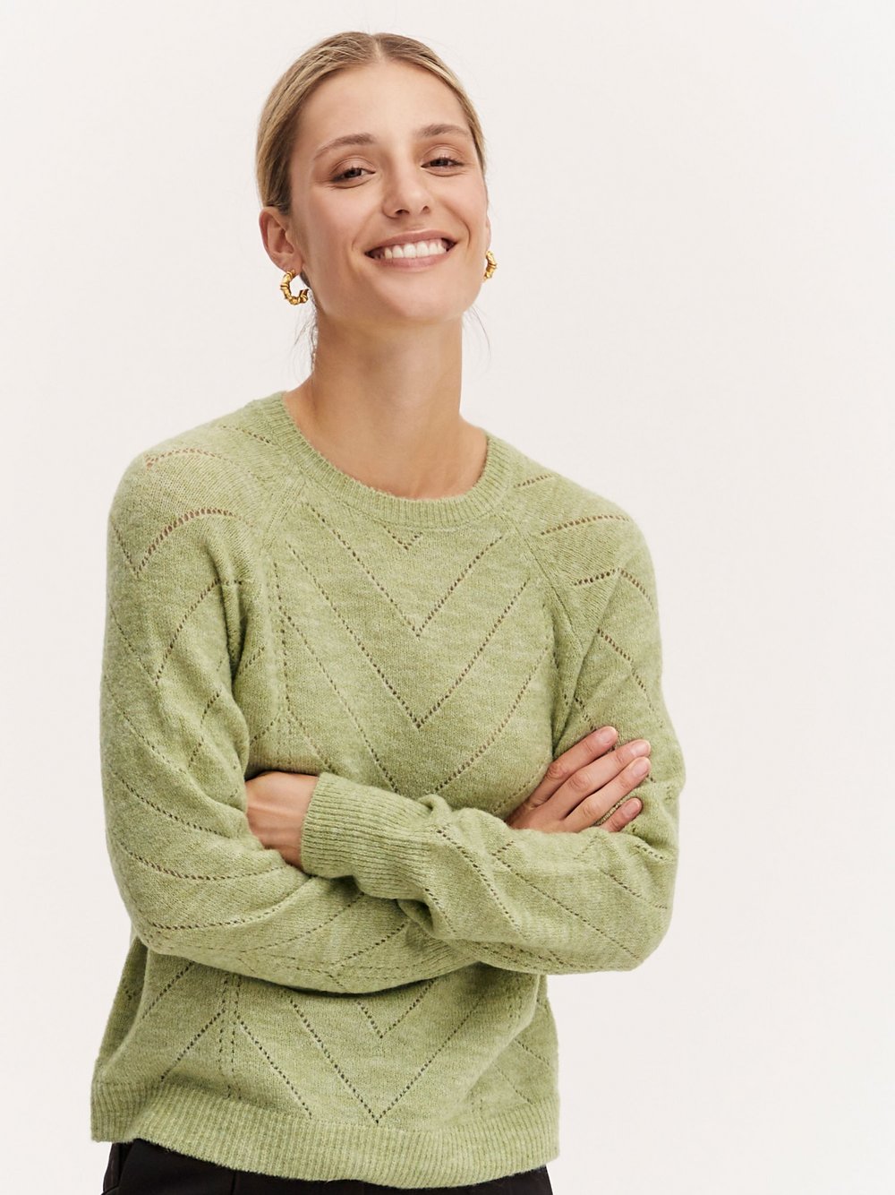 B.Young Strickpullover Damen grün gemustert, L