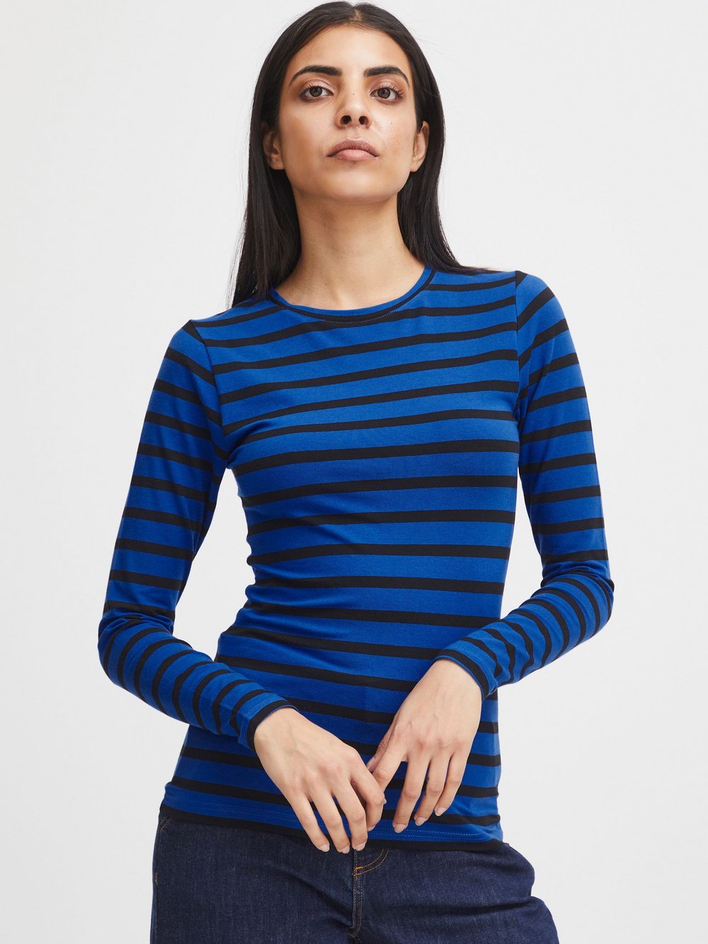 B.Young Longsleeve Damen blau gestreift, XS