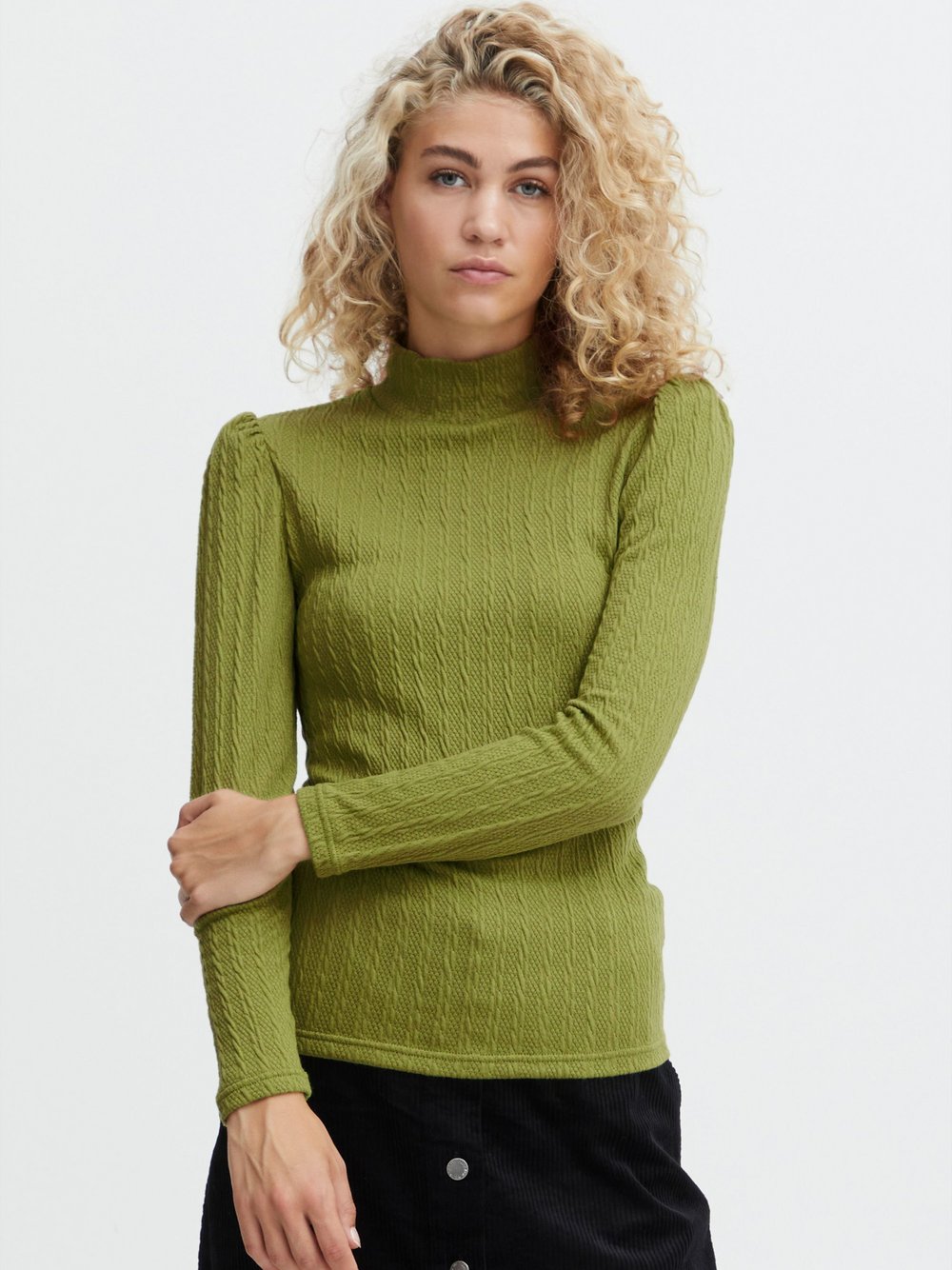 B.Young Rollkragenpullover Damen grün strukturiert, XL