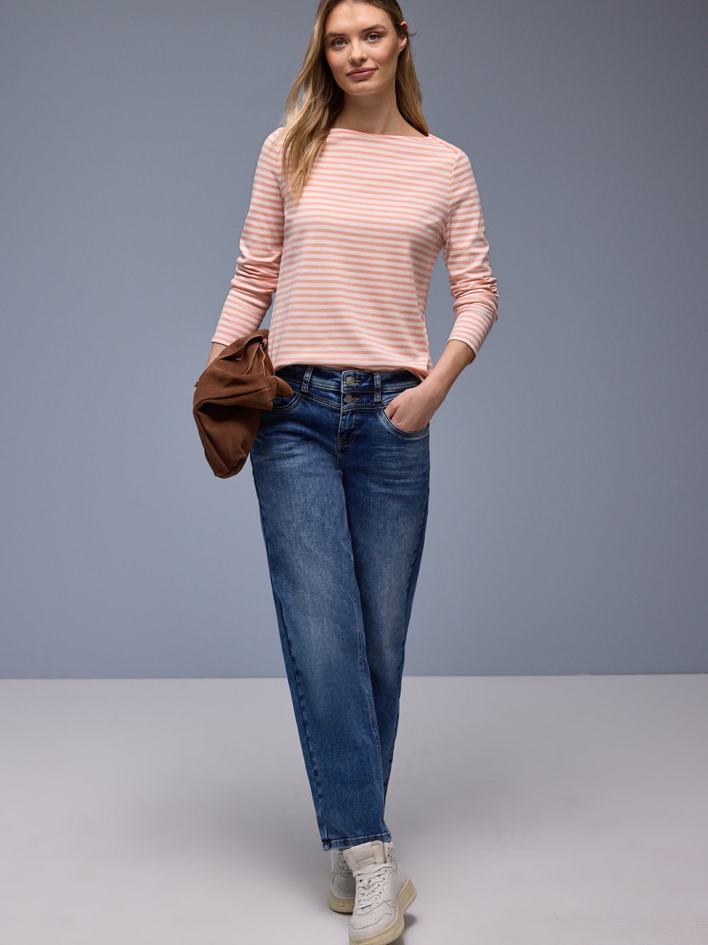 Street One Langarmshirt Damen Baumwolle (100%) orange gestreift, 40