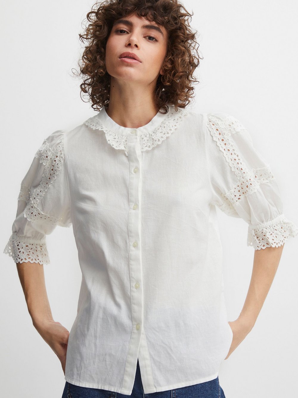 Atelier Rêve Shirtbluse Damen Baumwolle weiß gemustert, 40