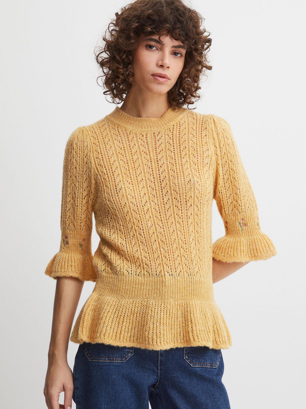 Atelier Rêve Strickpullover Damen gelb gemustert, M