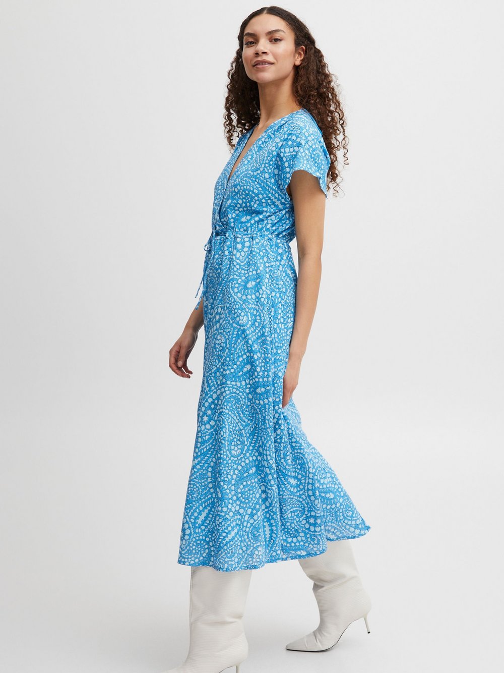 B.Young Blusenkleid Damen Baumwolle blau gemustert, 38