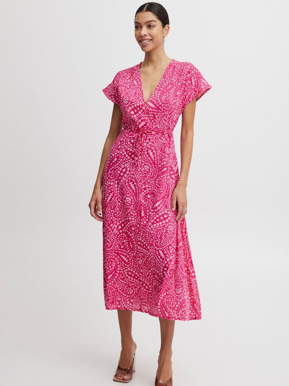 B.Young Blusenkleid Damen Baumwolle pink gemustert, 36