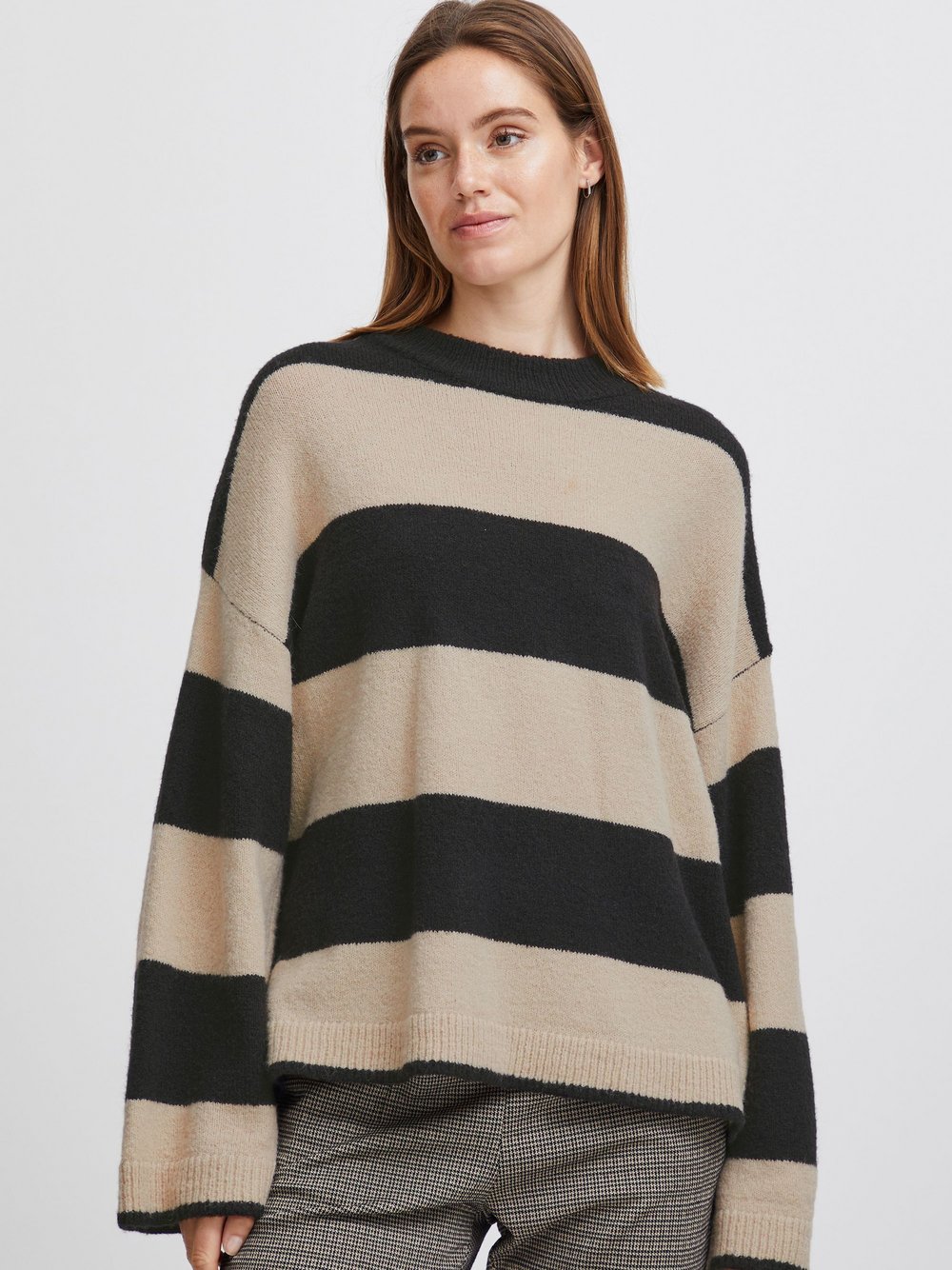 B.Young Strickpullover Damen schwarz gestreift, L