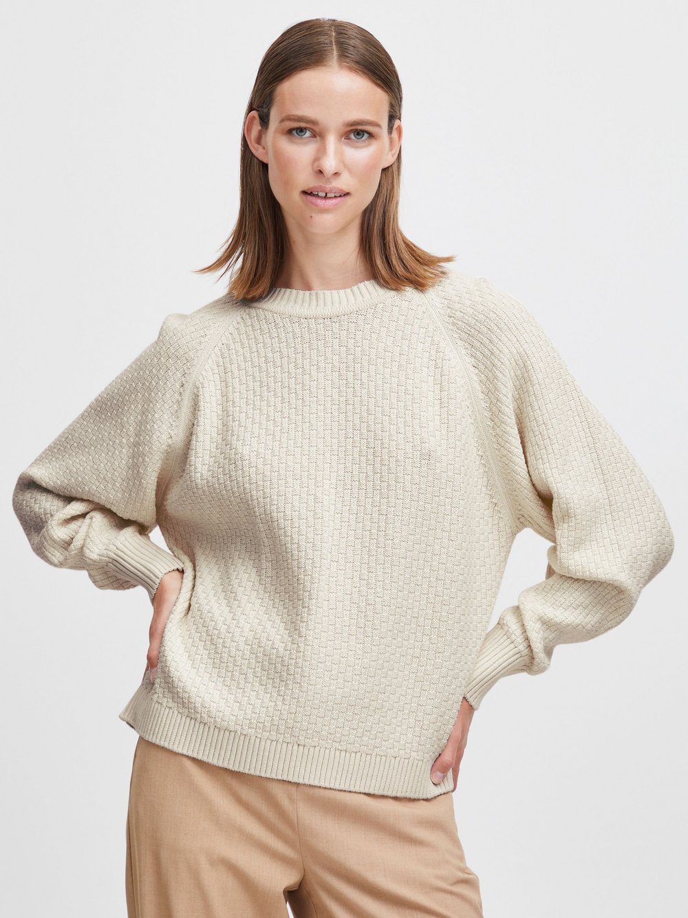 B.Young Strickpullover Damen Baumwolle beige, XL