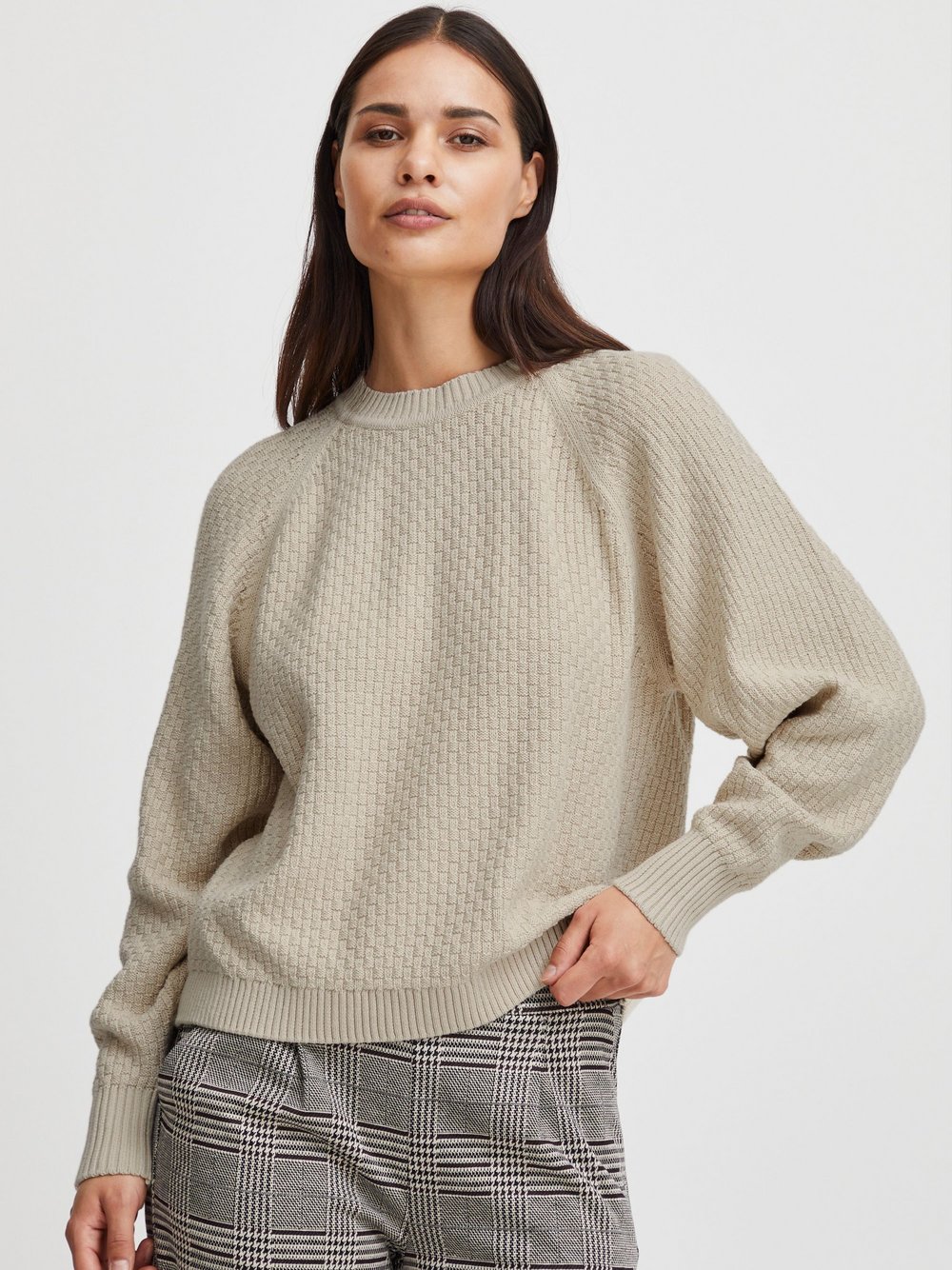 B.Young Strickpullover Damen Baumwolle beige, XXL