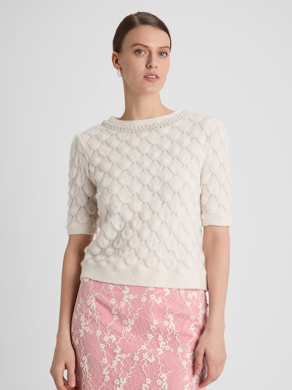 Guido Maria Kretschmer Strickshirt mit Wolle und Alpaka Damen weiß strukturiert, 40