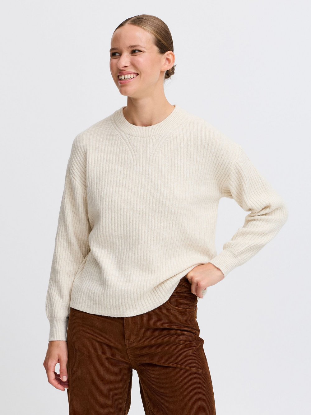 B.Young Strickpullover Damen beige gestreift, XL