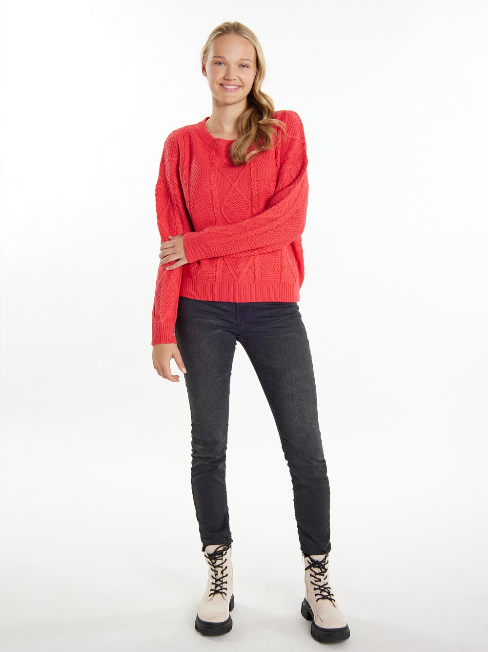 MyMo Strickpullover Damen rot gemustert, M