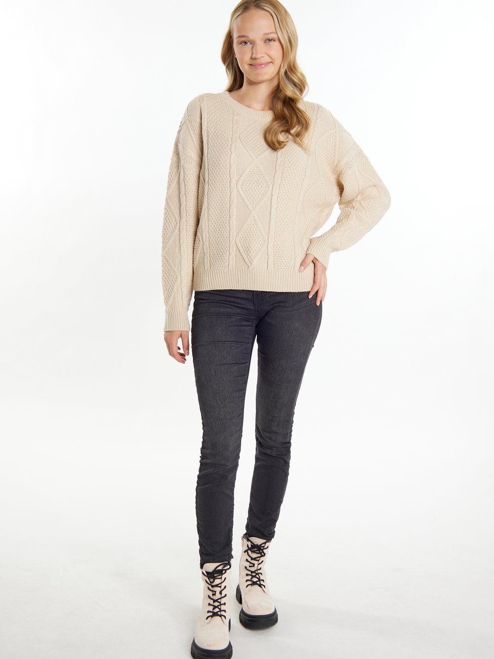 MyMo Strickpullover Damen beige gemustert, XS