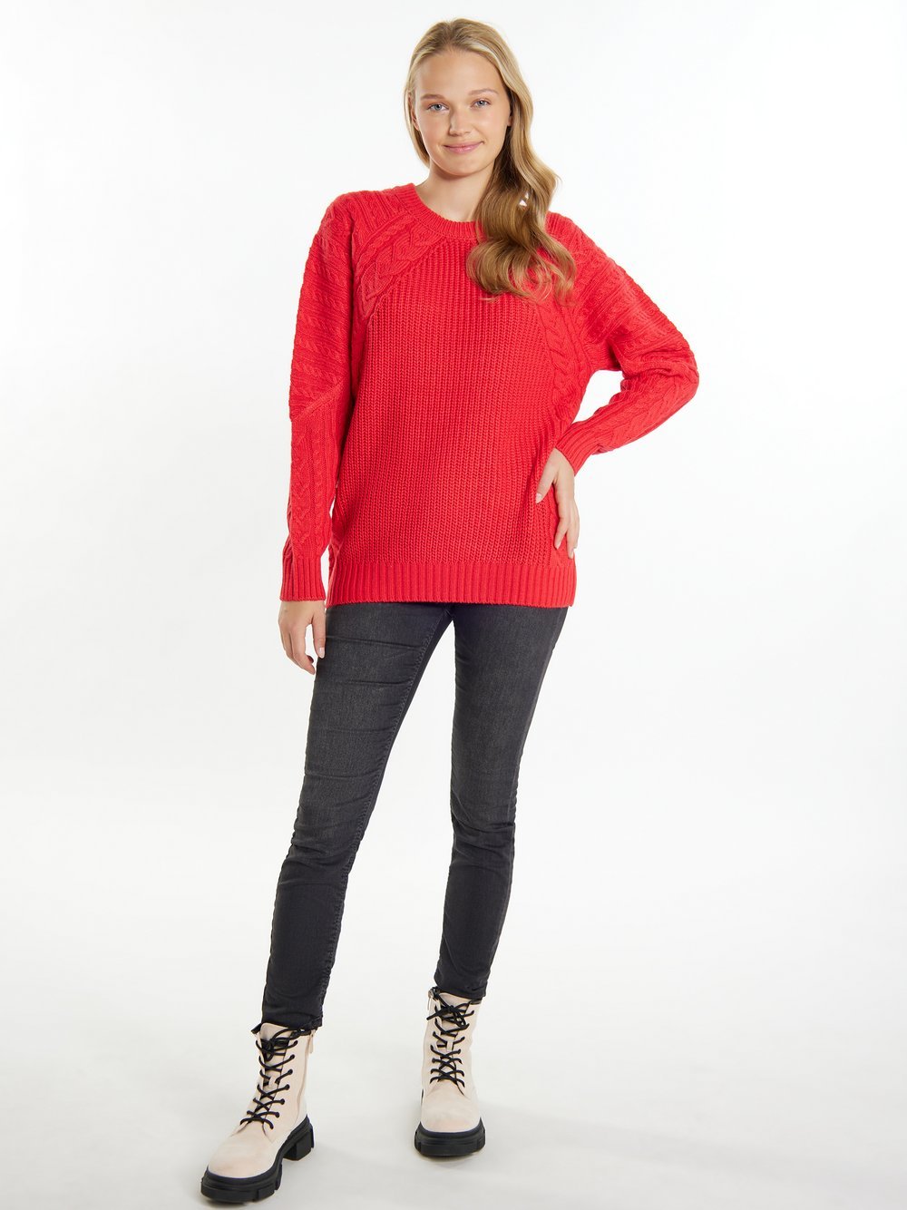 MyMo Strickpullover Damen rot gemustert, M