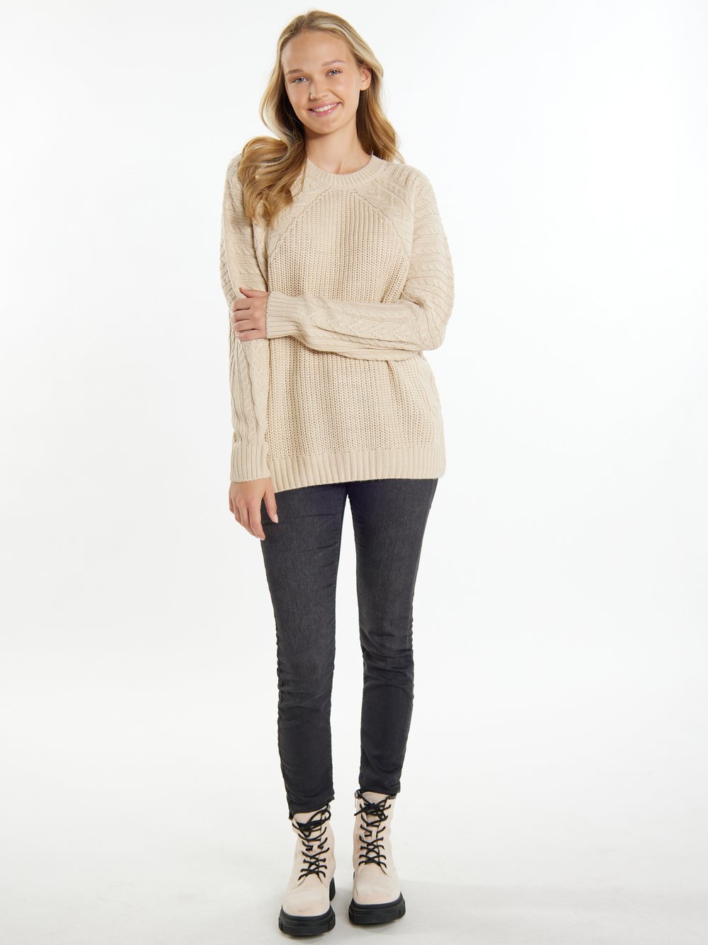 MyMo Strickpullover Damen beige gemustert, XS