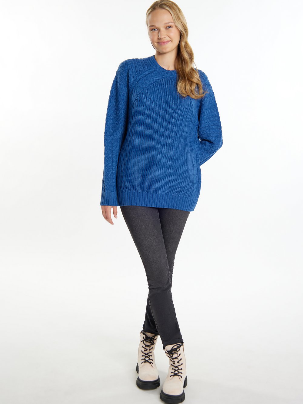 MyMo Strickpullover Damen blau gemustert, S