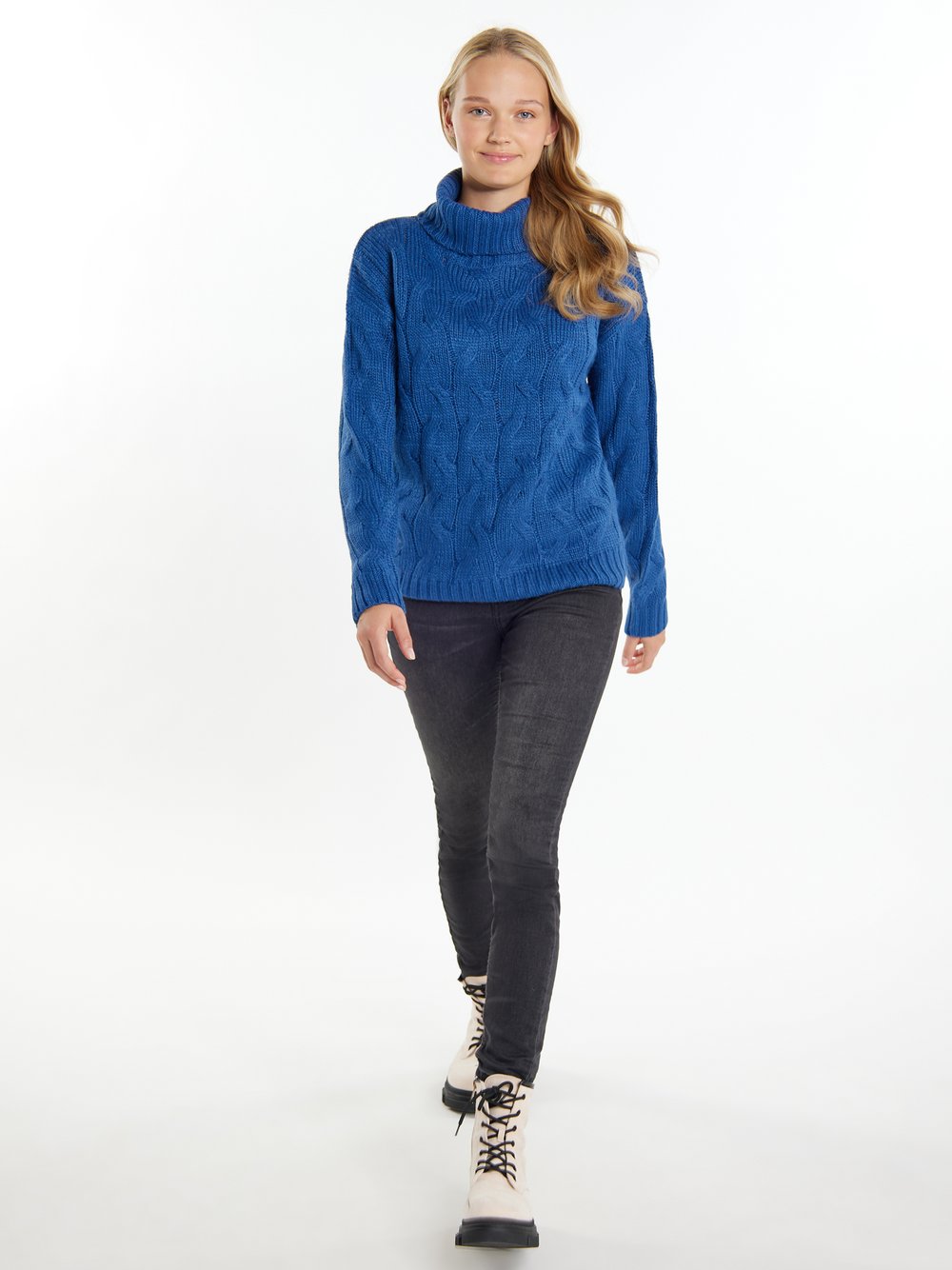 MyMo Strickpullover Damen blau gemustert, L