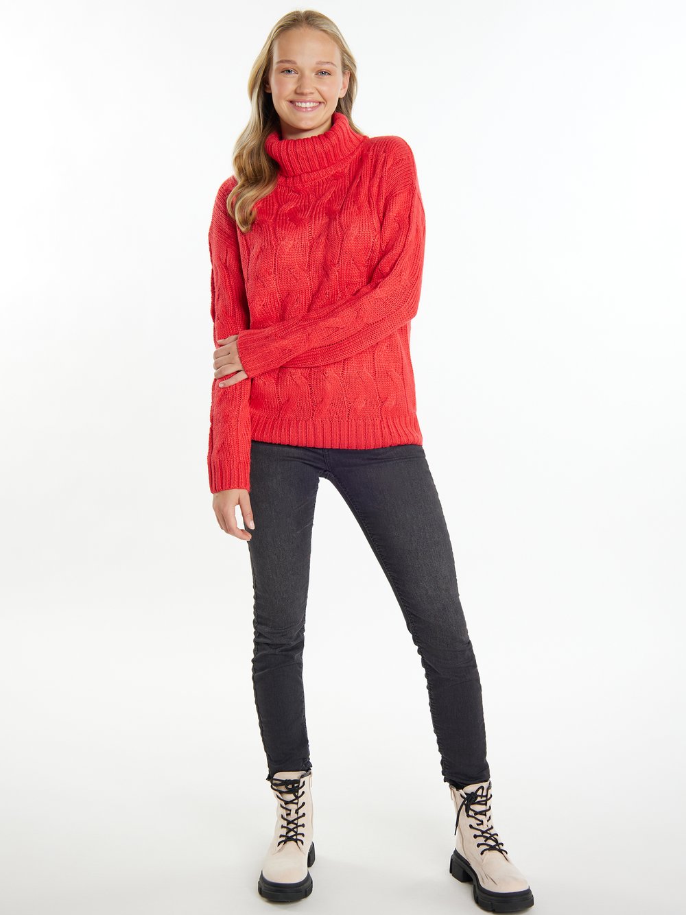 MyMo Strickpullover Damen rot gemustert, L