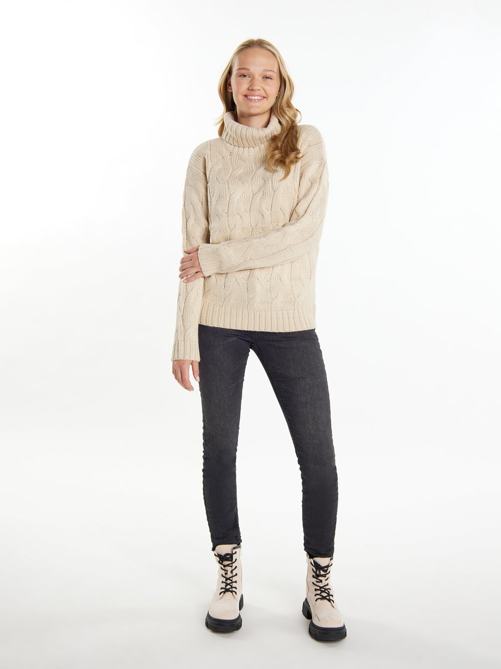 MyMo Strickpullover Damen beige gemustert, XS