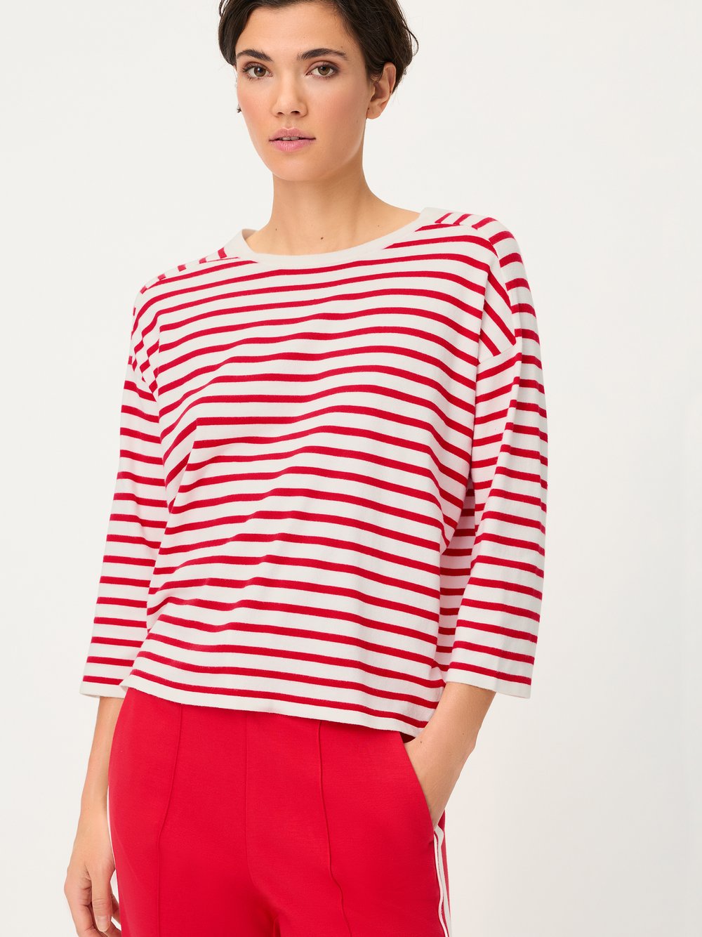Olsen Strickshirt Damen rot gestreift, 44