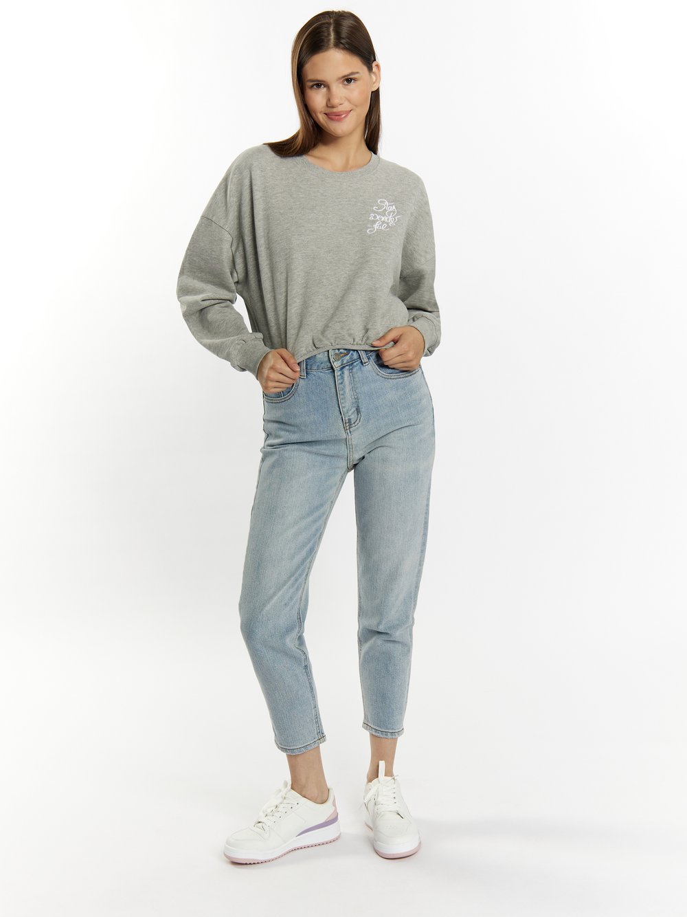 MyMo Sweatshirt cropped Damen Baumwolle grau meliert, M