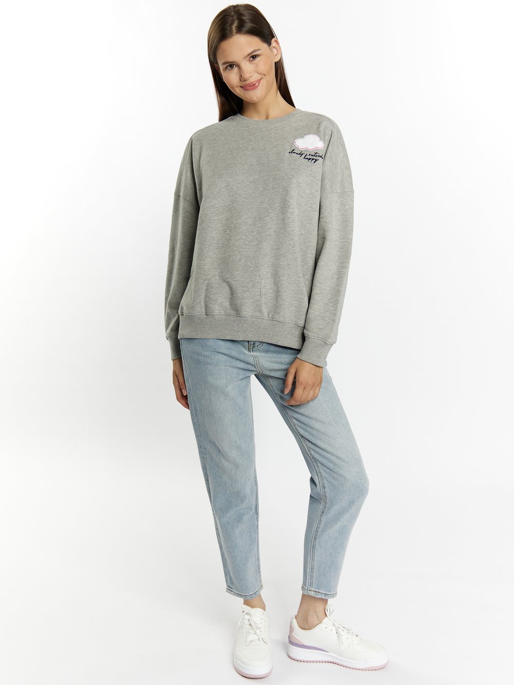 MyMo Sweatshirt cropped Damen Baumwolle grau meliert, S