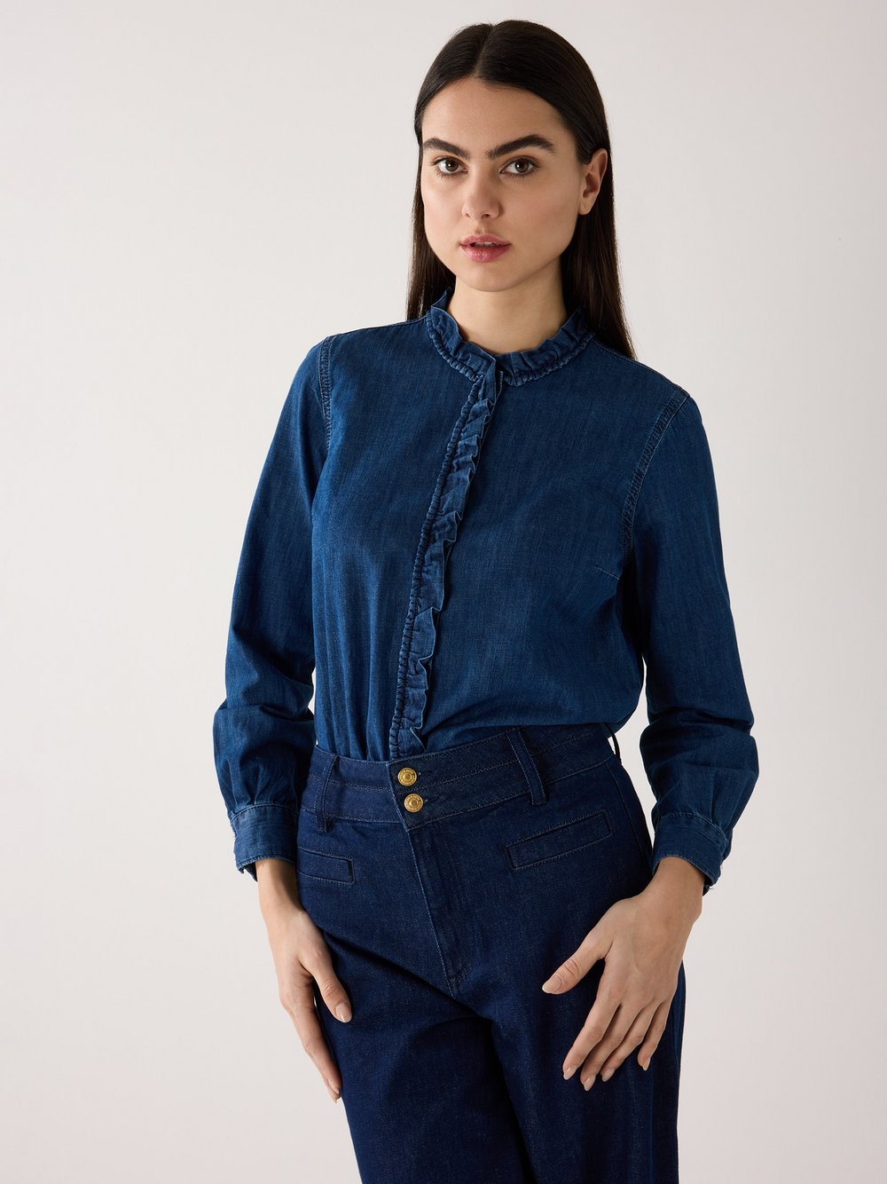 More & More Jeansbluse Damen Baumwolle blau, 42