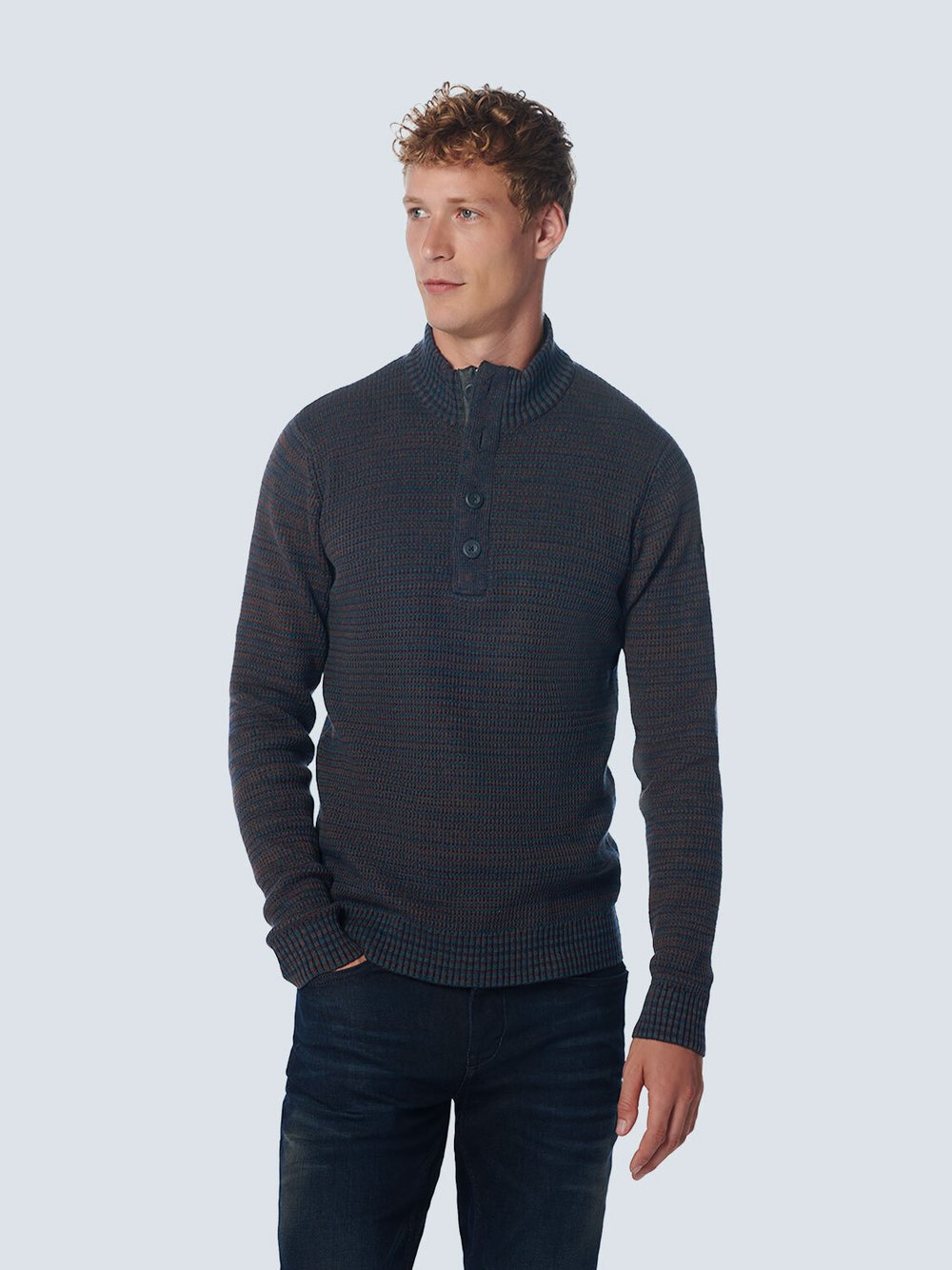 No Excess Pullover Herren Baumwolle blau gestreift, S