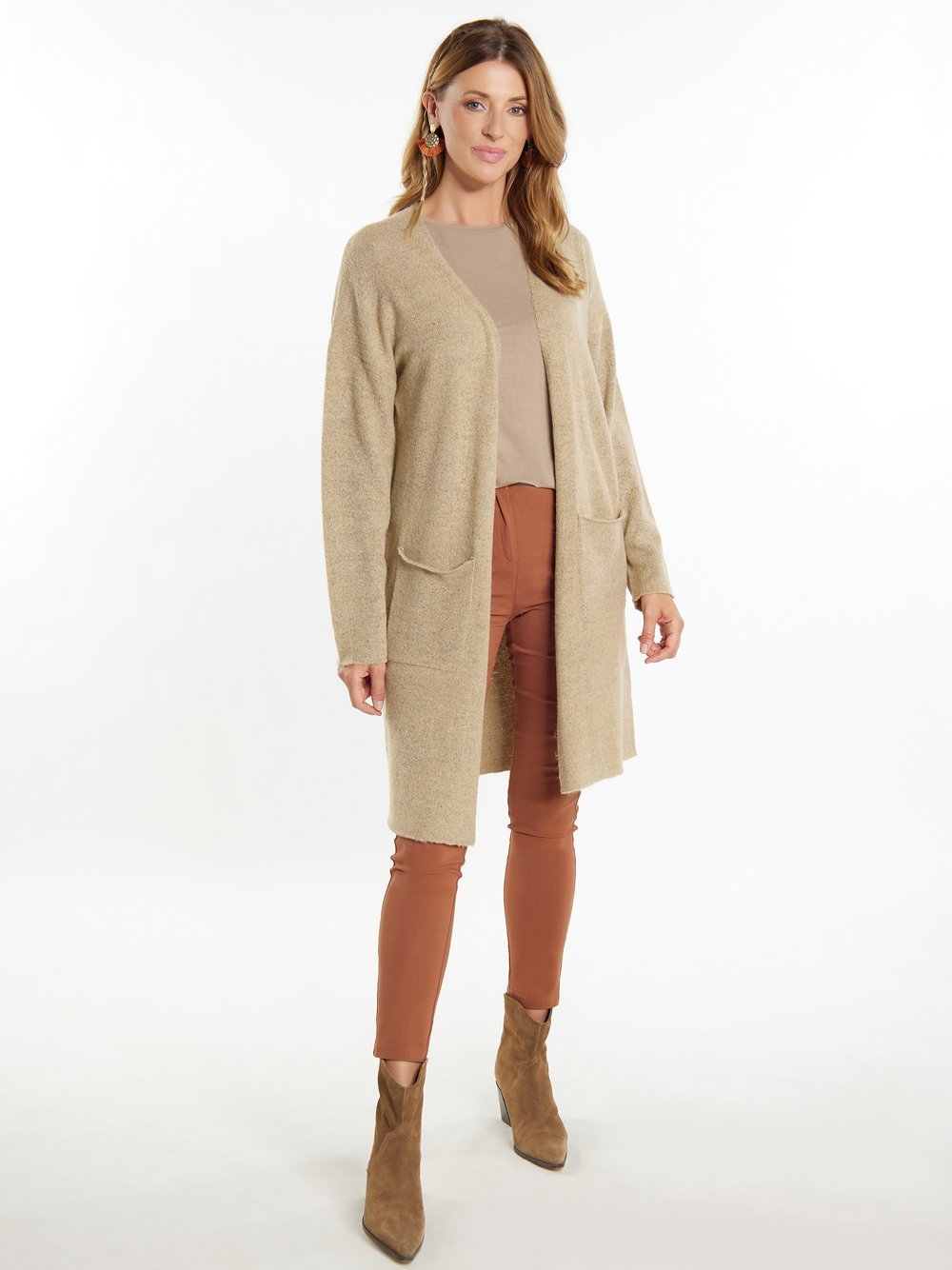 Usha Long Cardigan Damen beige gestreift, L