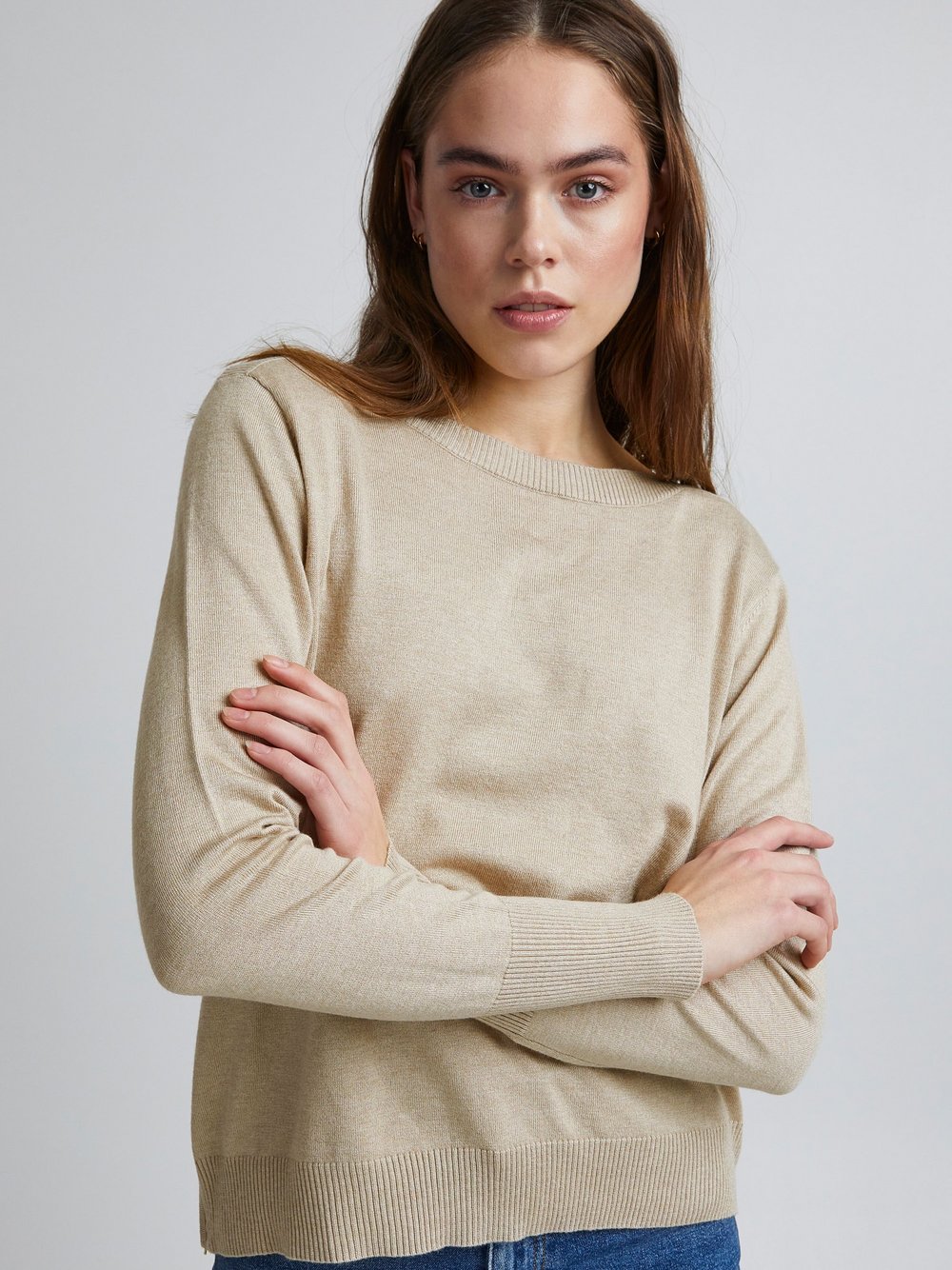 PULZ Jeans Strickpullover Damen Viskose beige, L