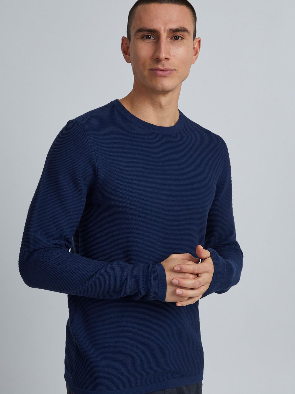 11 Project Strickpullover Herren Baumwolle blau, L