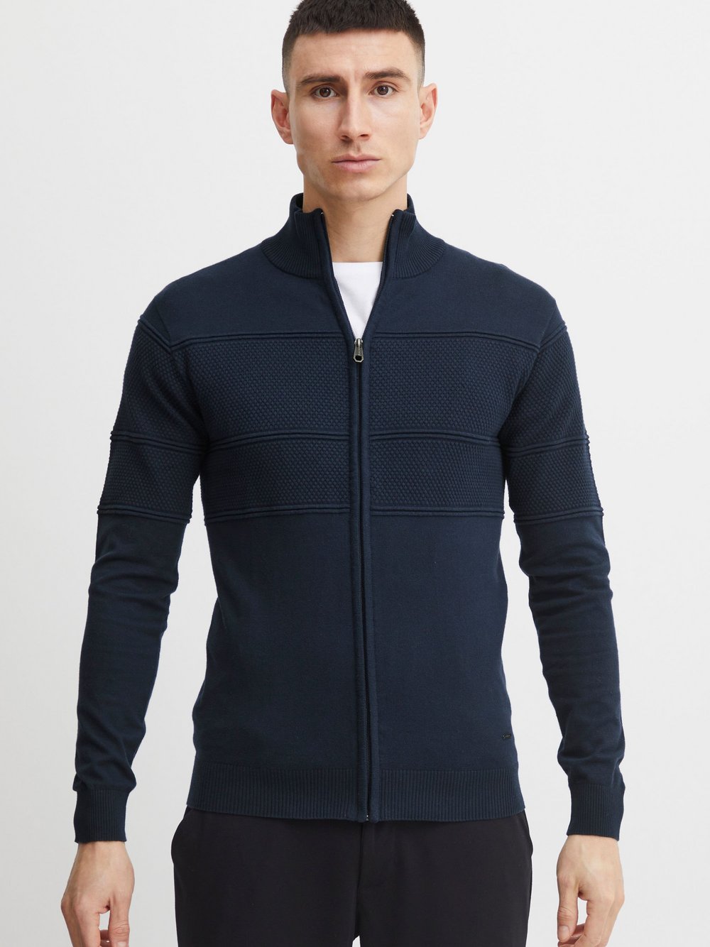11 Project Strickjacke Herren Baumwolle blau meliert, M