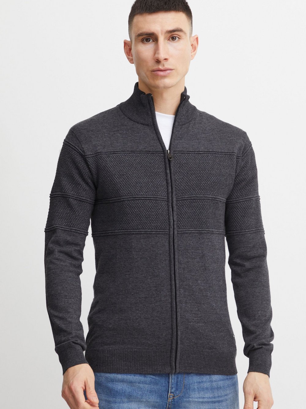 11 Project Strickjacke Herren Baumwolle grau meliert, S