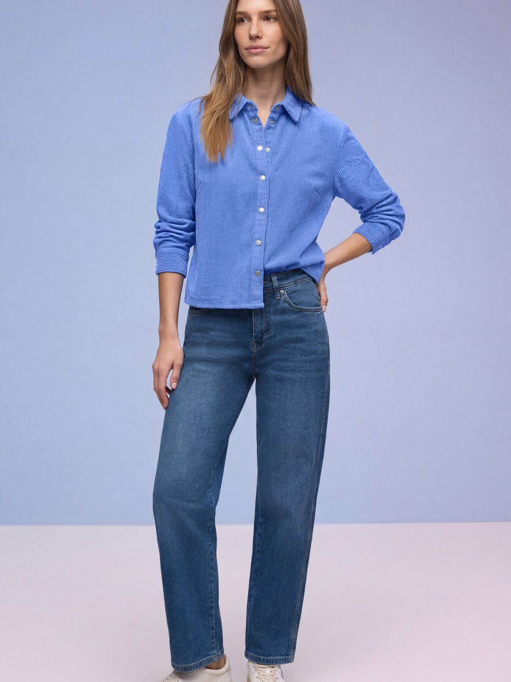 Street One Cordbluse Damen Baumwolle (100%) blau strukturiert, 38