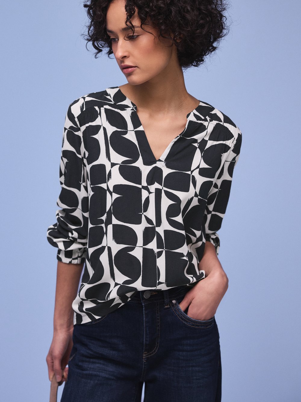 Street One Blusenshirt Damen Viskose (100%) blau gemustert, 36