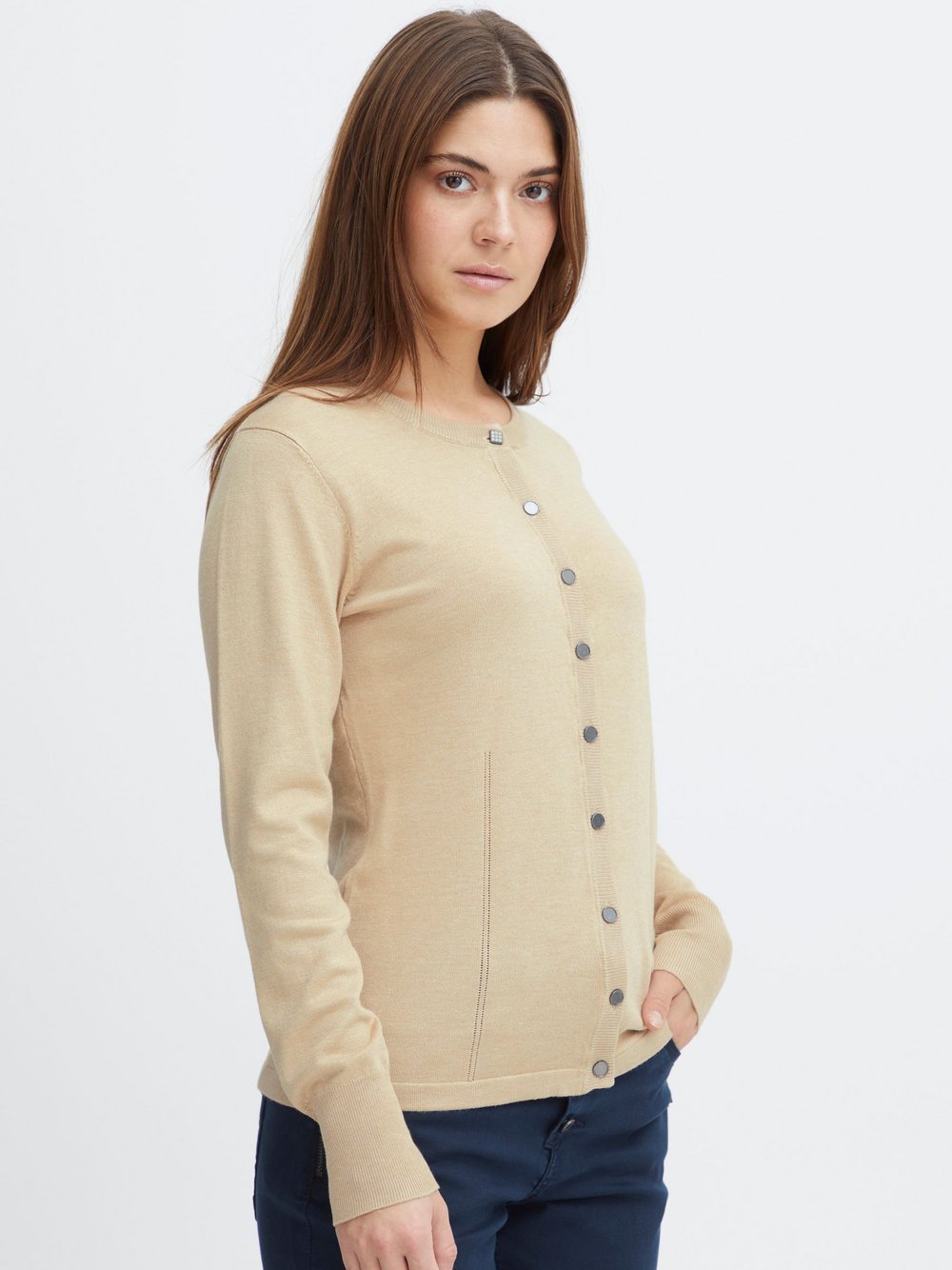 PULZ Jeans Strickjacke Damen Viskose beige, L