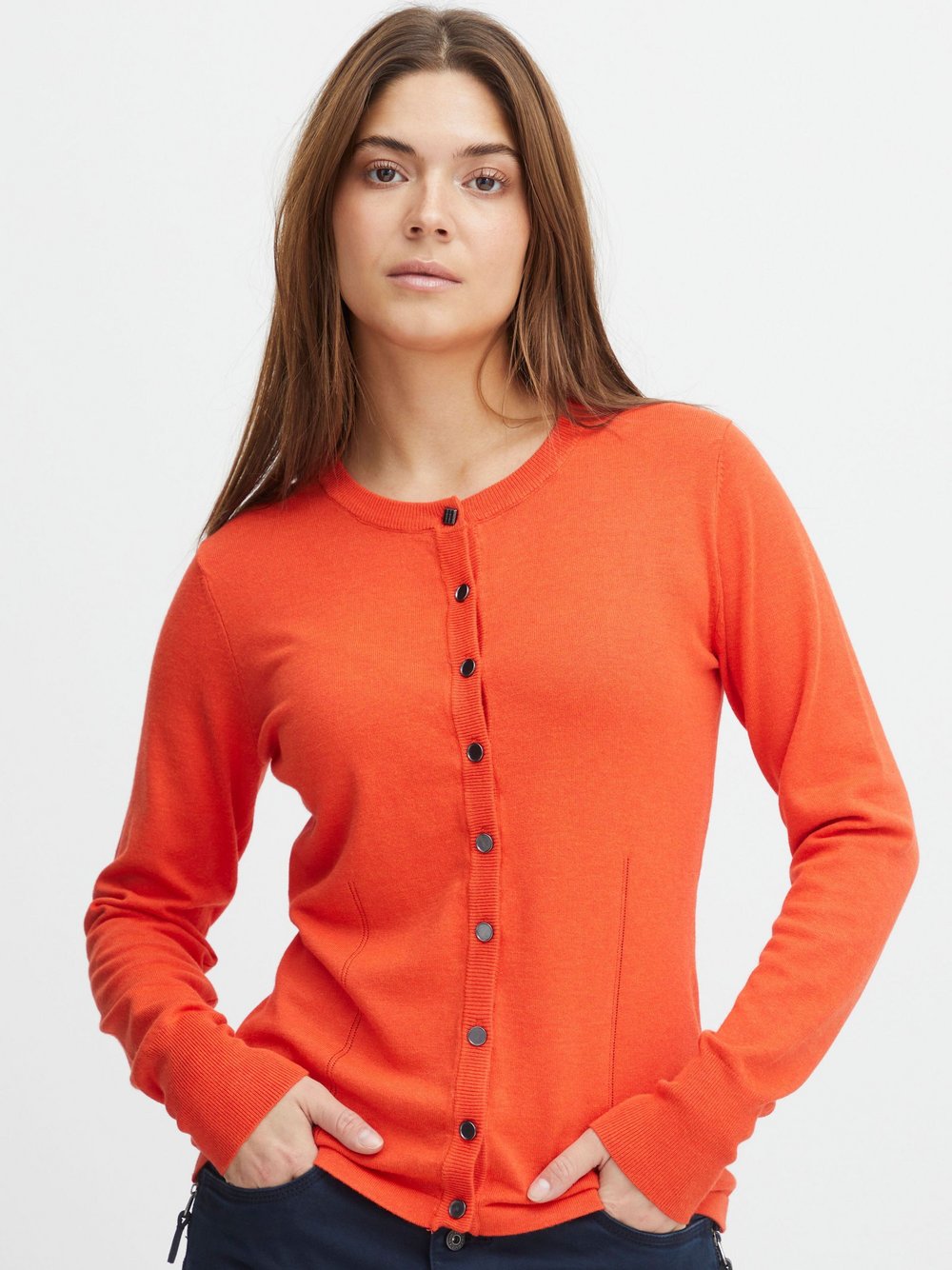 PULZ Jeans Strickjacke Damen Viskose orange, XS