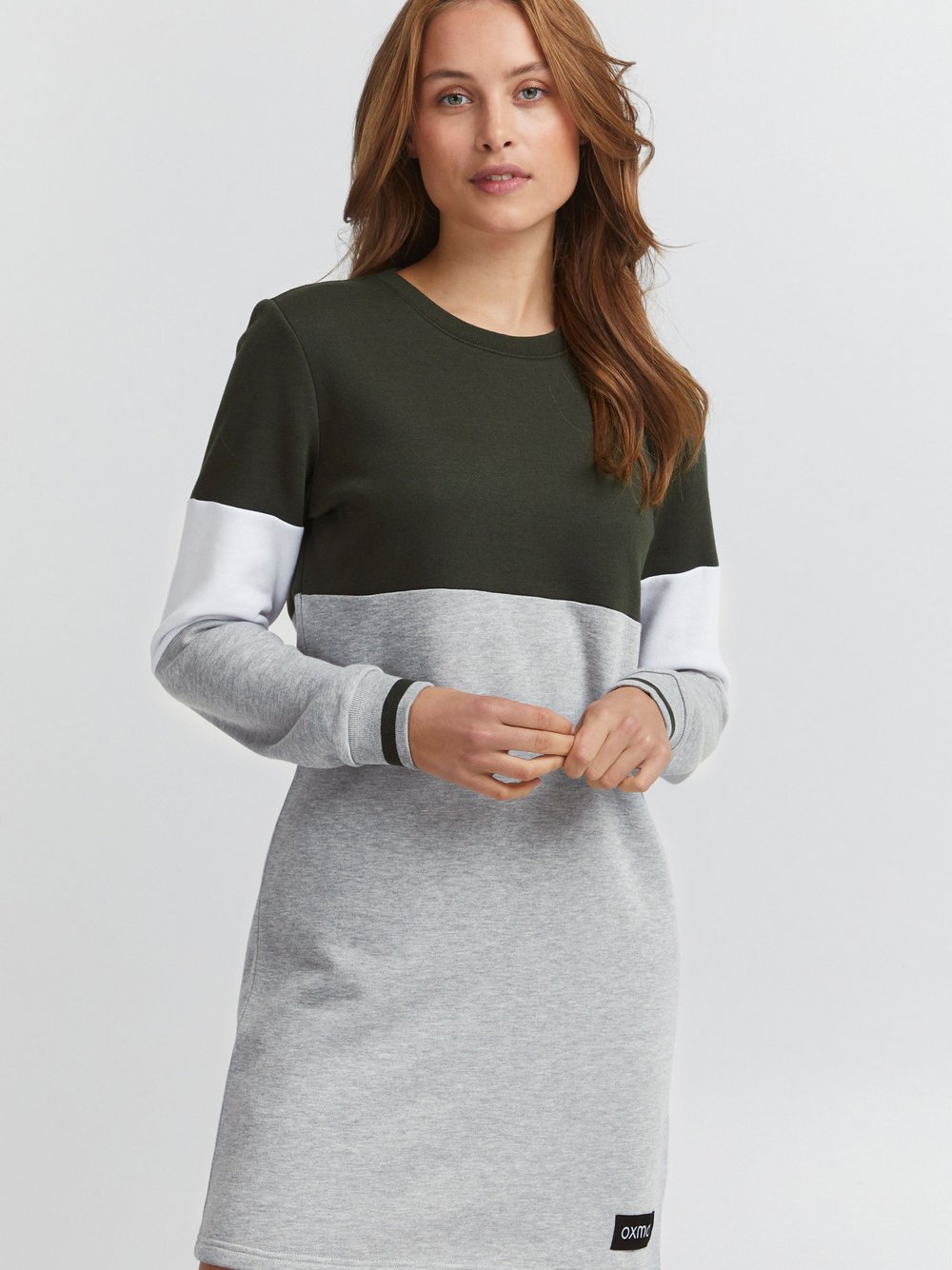 OXMO Sweatkleid Damen grün gemustert, XXL