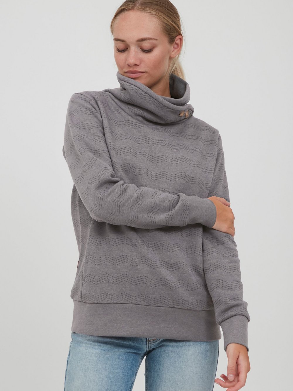 OXMO Sweatshirt Damen Baumwolle grau gemustert, XS