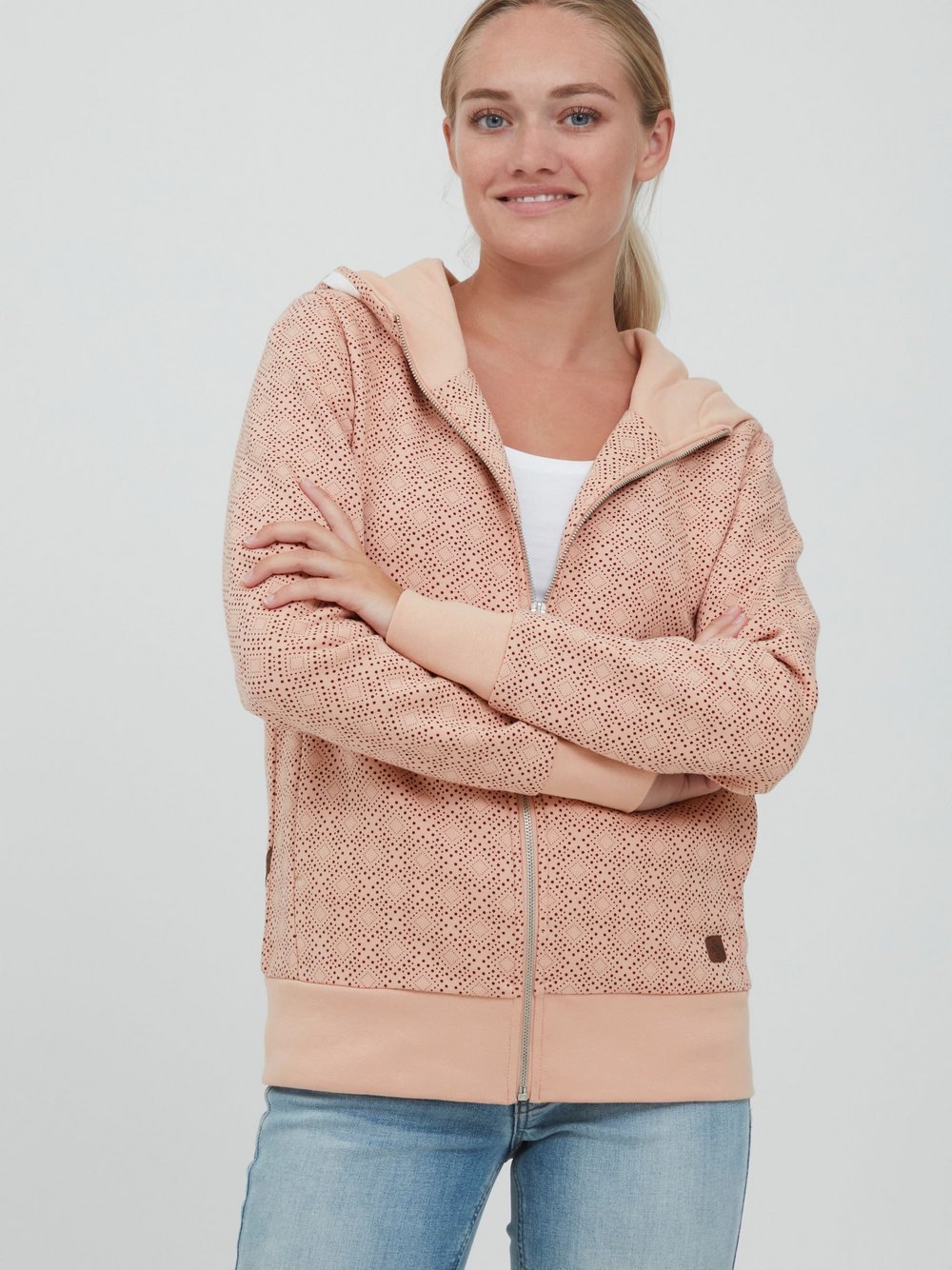 OXMO Kapuzensweatjacke Damen rosa gemustert, S