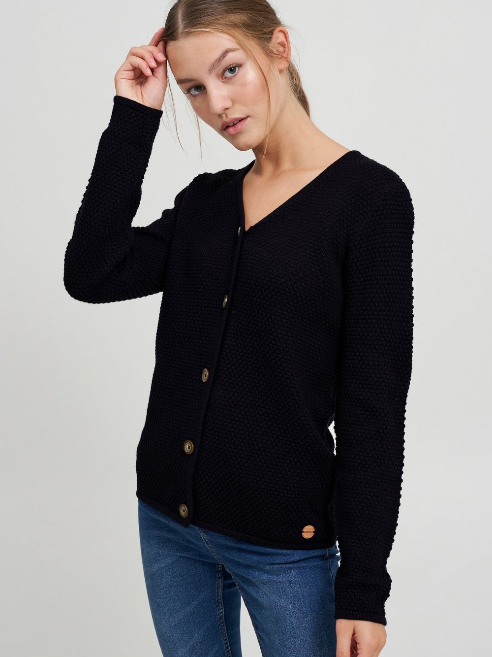 OXMO Cardigan Damen Baumwolle schwarz strukturiert, XXL