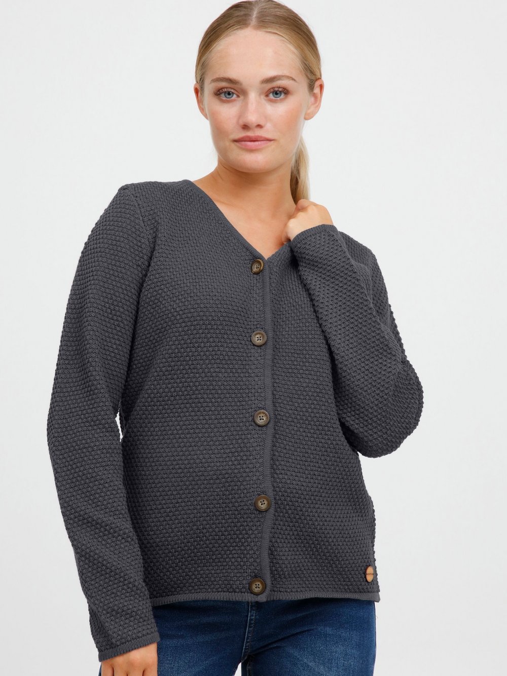 OXMO Cardigan Damen Baumwolle grau strukturiert, XS