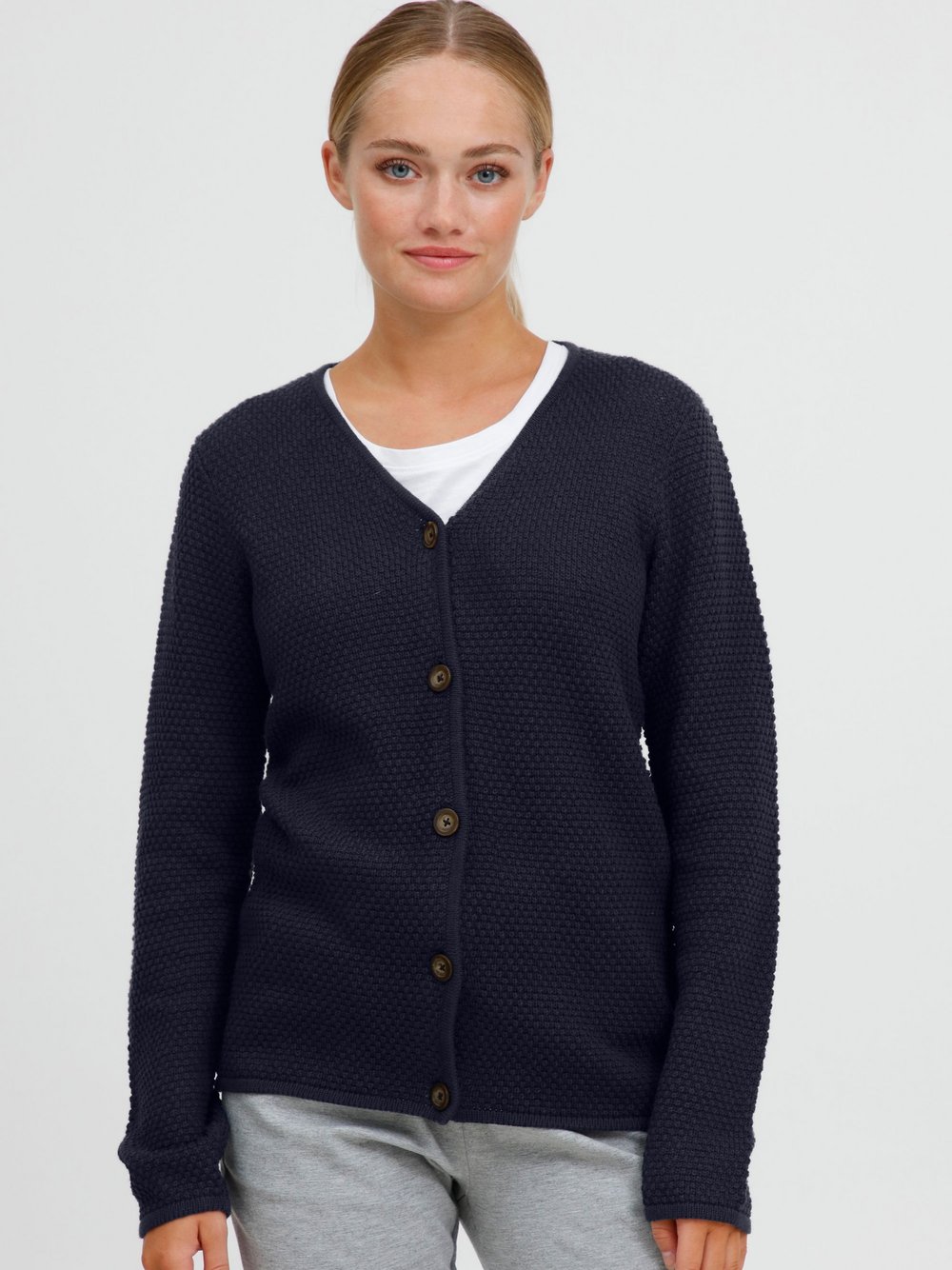 OXMO Cardigan Damen Baumwolle blau strukturiert, S