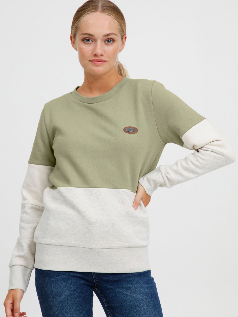 OXMO Sweatshirt Damen grün gemustert, L