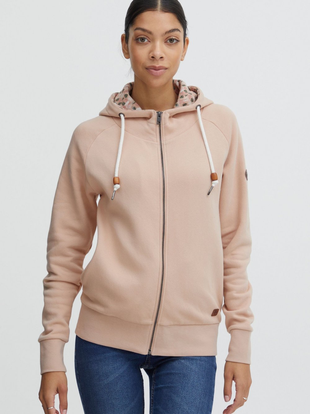 OXMO Kapuzensweatjacke Damen rosa gemustert, XS