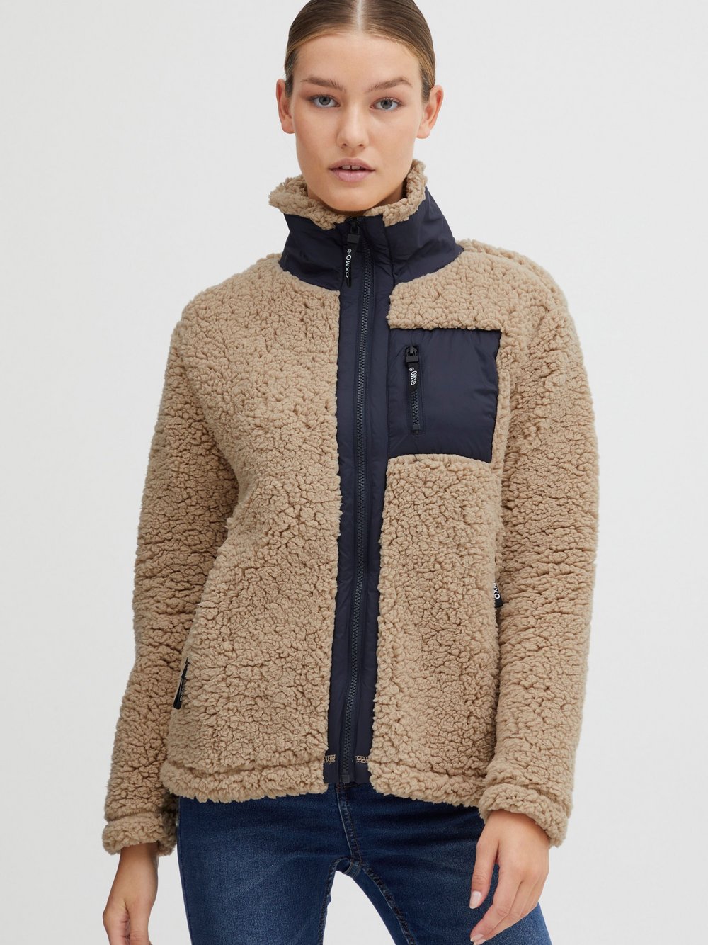 OXMO Fleecejacke Damen beige gemustert, S