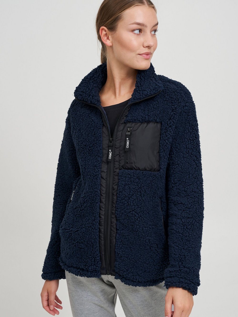 OXMO Fleecejacke Damen blau gemustert, L