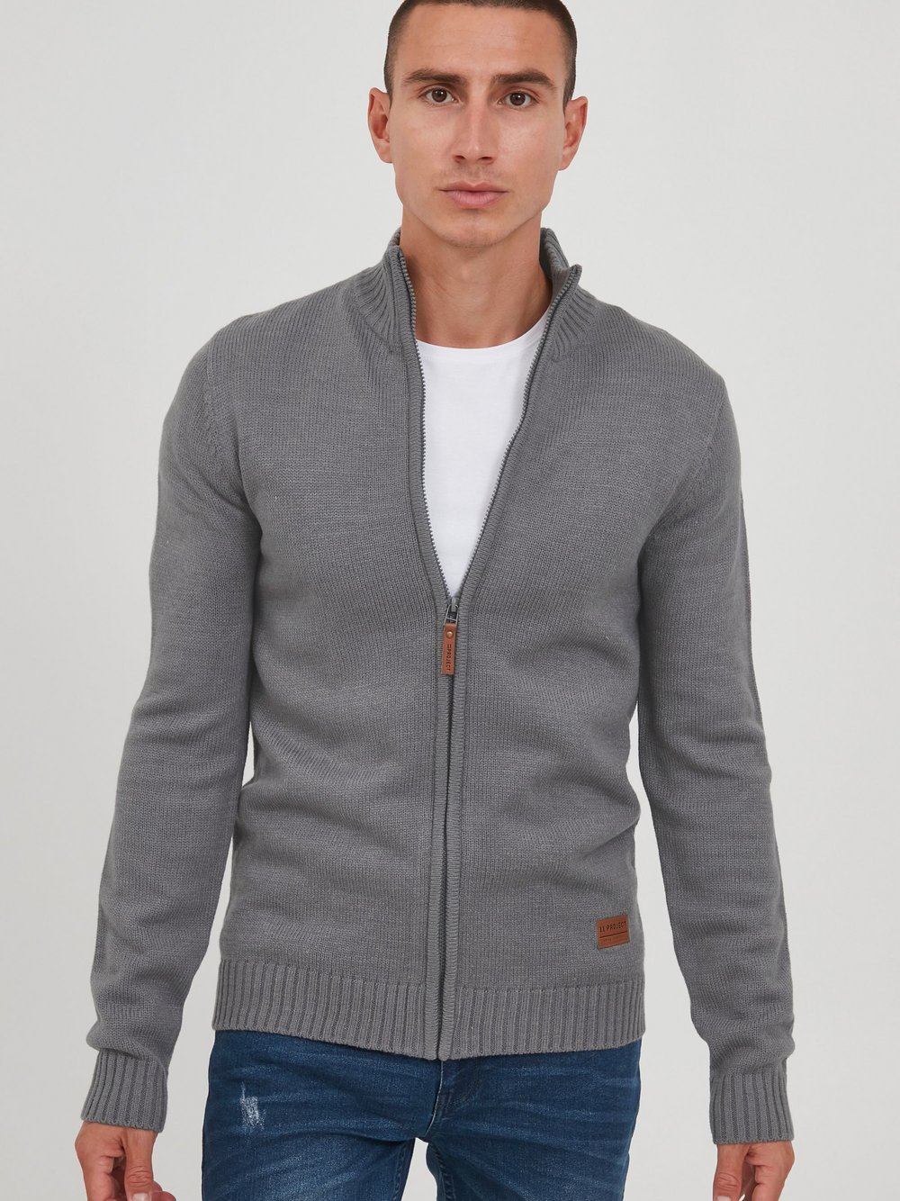 11 Project Strickjacke Herren grau meliert, L