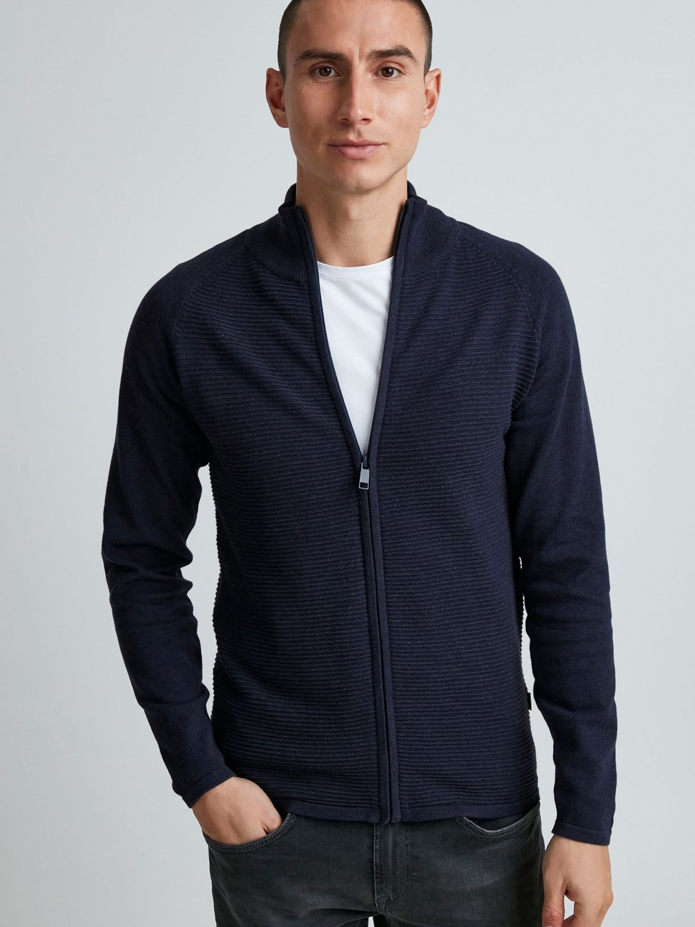 11 Project Strickjacke Herren Baumwolle blau, L