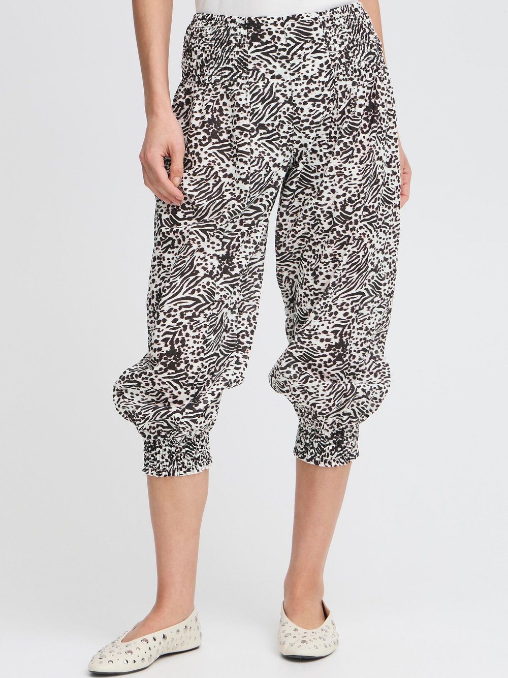 PULZ Jeans 3/4-Hose Damen Baumwolle schwarz gemustert, XS