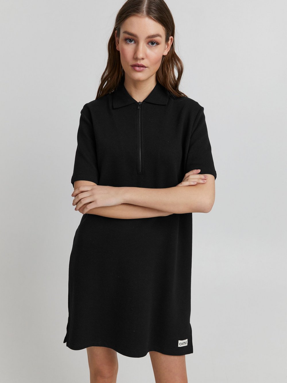 OXMO Blusenkleid Damen Baumwolle schwarz, XS