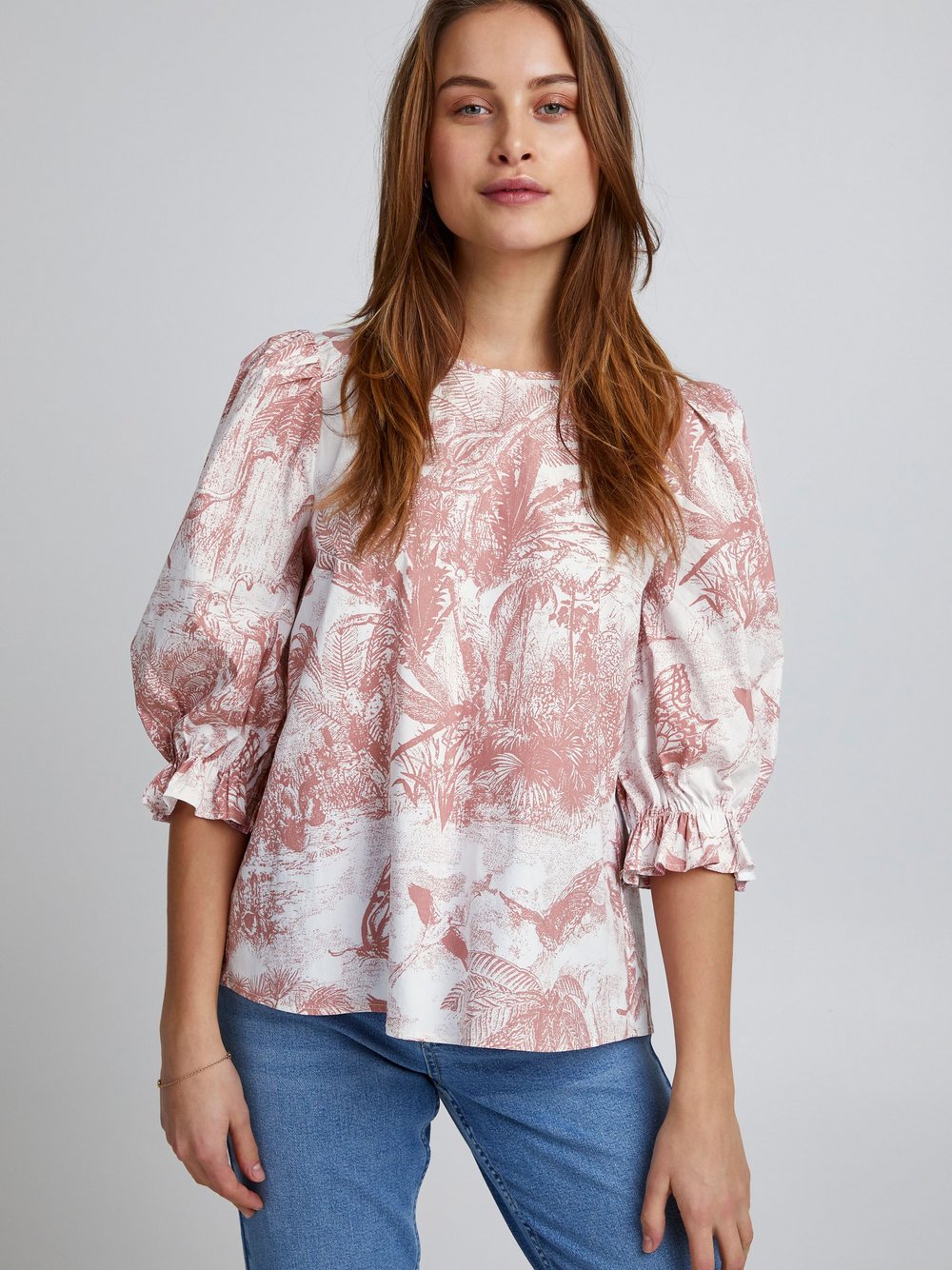 PULZ Jeans Shirtbluse Damen Baumwolle rosa gemustert, M